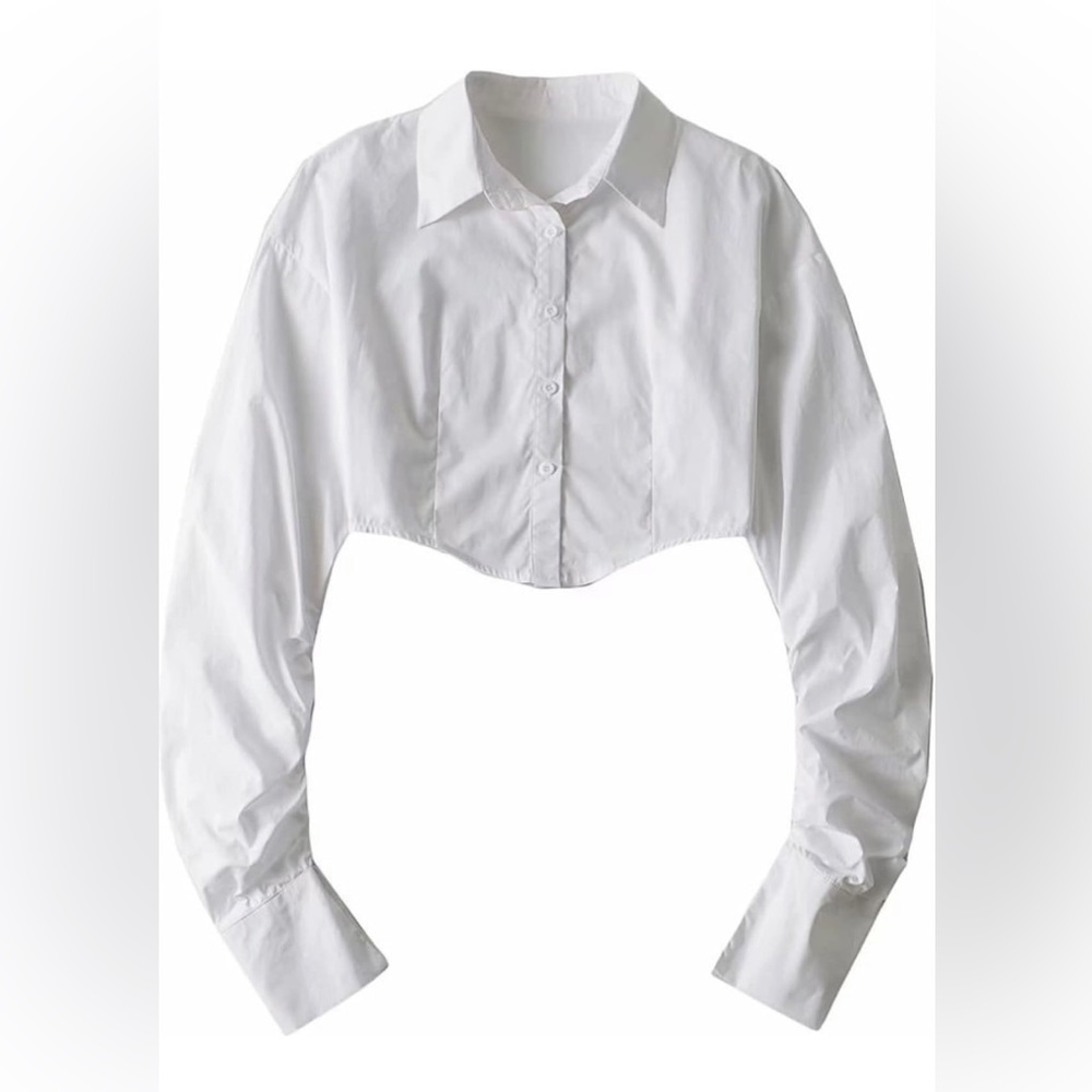 Button Front Asymmetric Crop  Shirt top